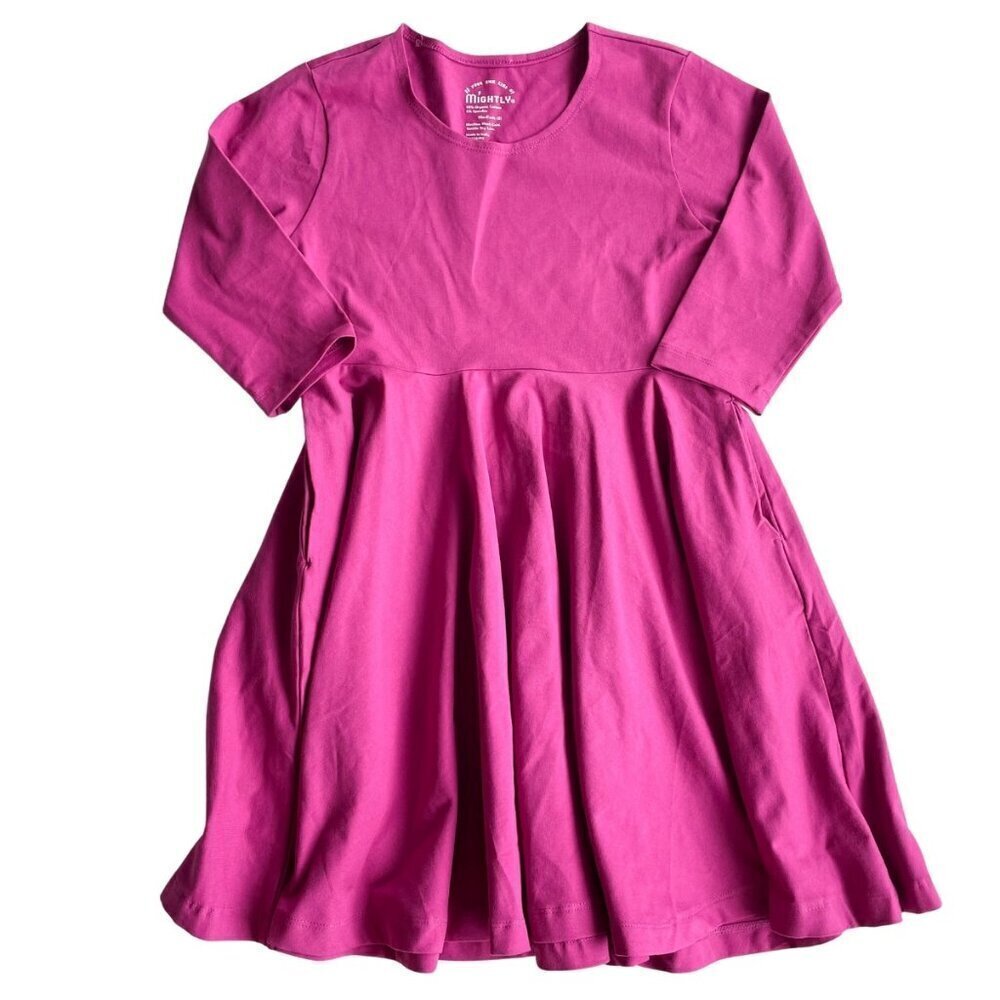 Mightly Organic Cotton Kids Organic Cotton 3/4 Sleeve Twirl Dress - Size Med (8)